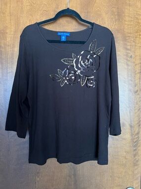 Karen Scott BrownFloral Sequin Scoop Neck Top